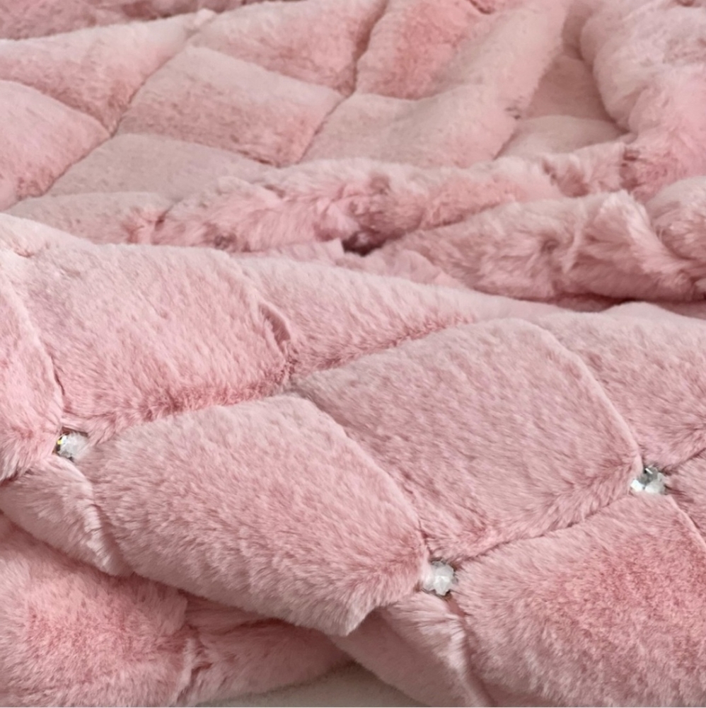 NYCO Pink Faux Fur Coat Quilted Embellished Jacket Barbie Bling Medium - Picture 11 of 14